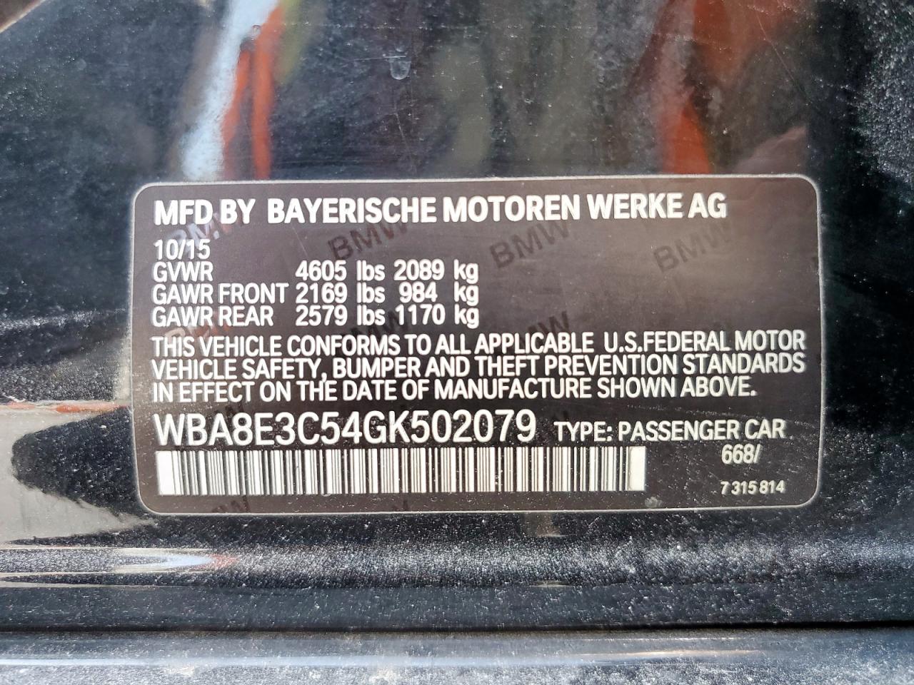 2016 BMW 328 Xi Sulev VIN: WBA8E3C54GK502079 Lot: 81652895