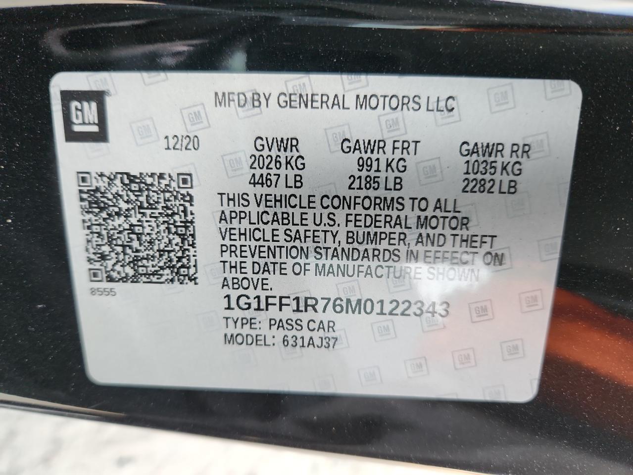 2021 Chevrolet Camaro Lz VIN: 1G1FF1R76M0122343 Lot: 80319345