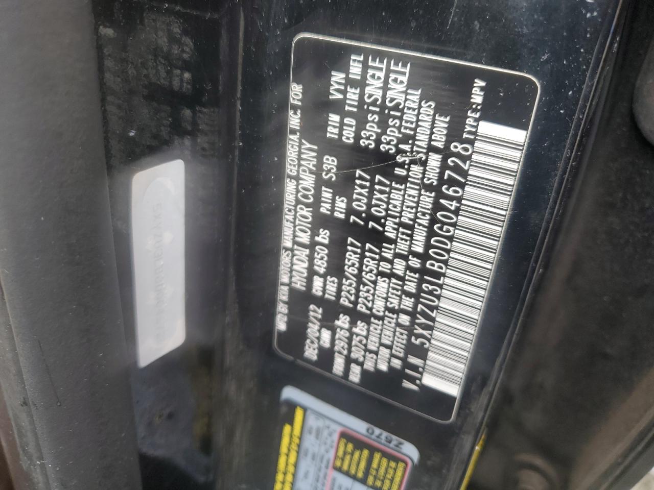 2013 Hyundai Santa Fe Sport VIN: 5XYZU3LB0DG046728 Lot: 84052595