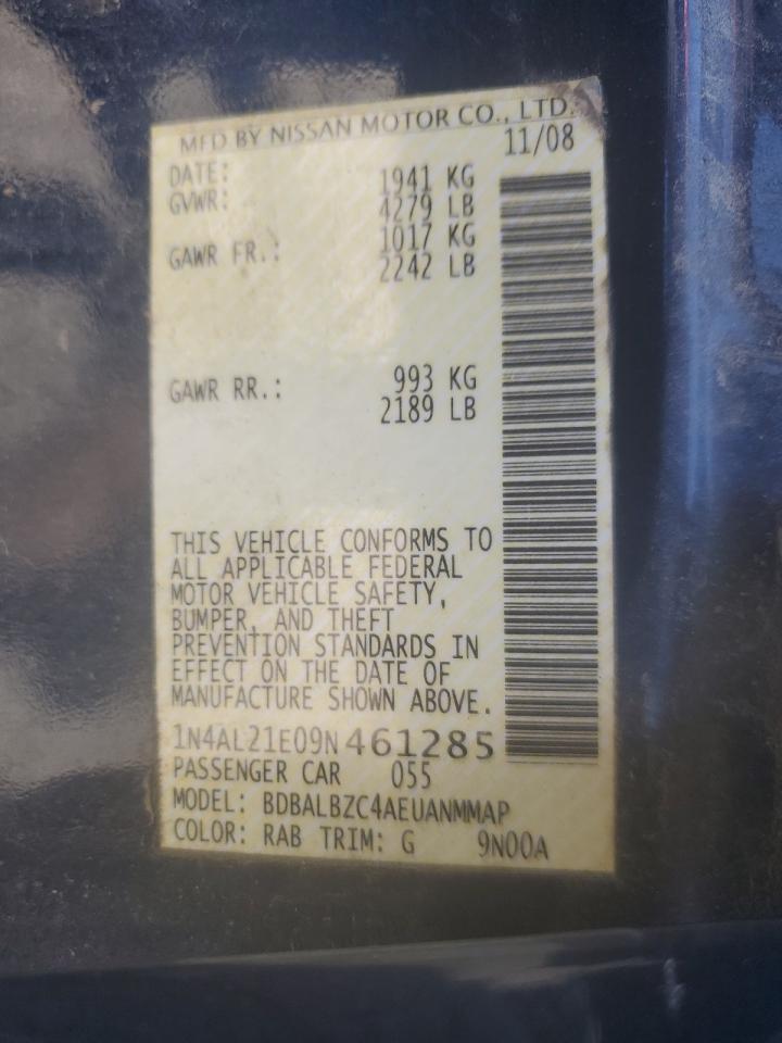 2009 Nissan Altima 2.5 VIN: 1N4AL21E09N461285 Lot: 70960135