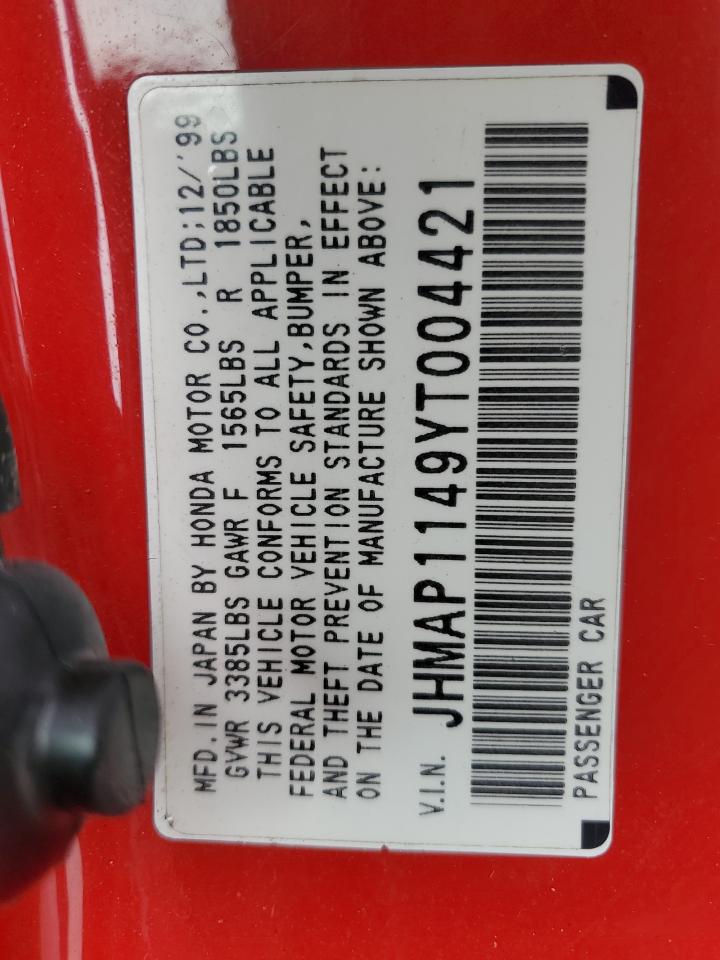 2000 Honda S2000 VIN: JHMAP1149YT004421 Lot: 80206985