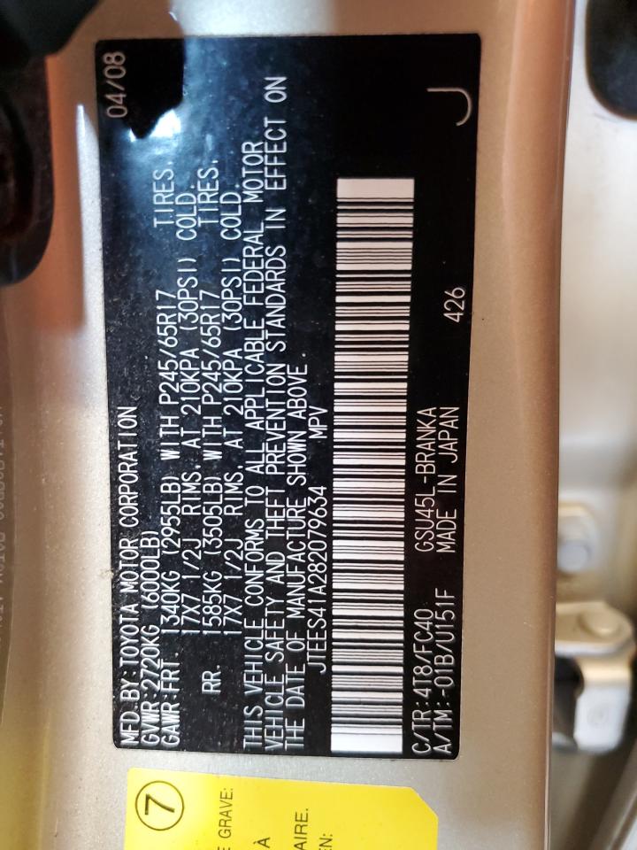 2008 Toyota Highlander VIN: JTEES41A282079634 Lot: 80706665