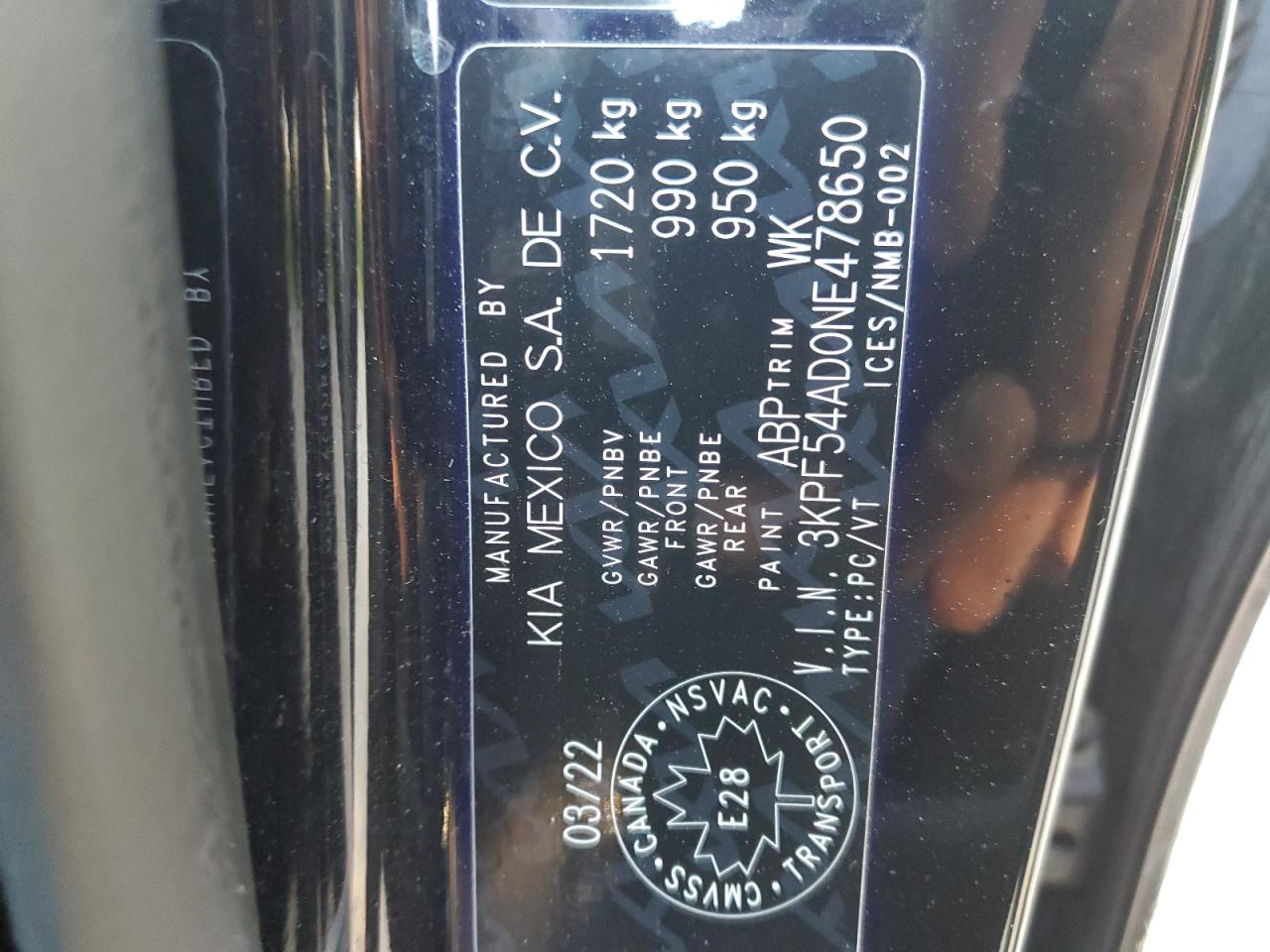 2022 Kia Forte Gt Line VIN: 3KPF54AD0NE478650 Lot: 80667455