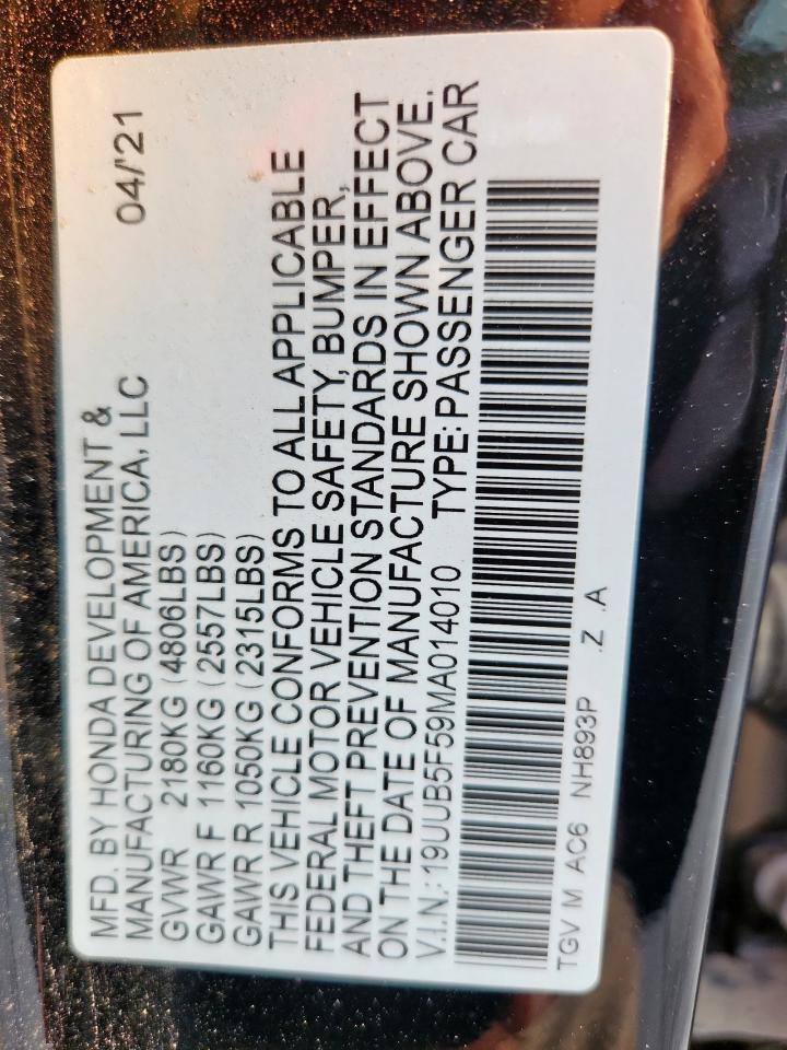 2021 Acura Tlx Tech A VIN: 19UUB5F59MA014010 Lot: 80299525