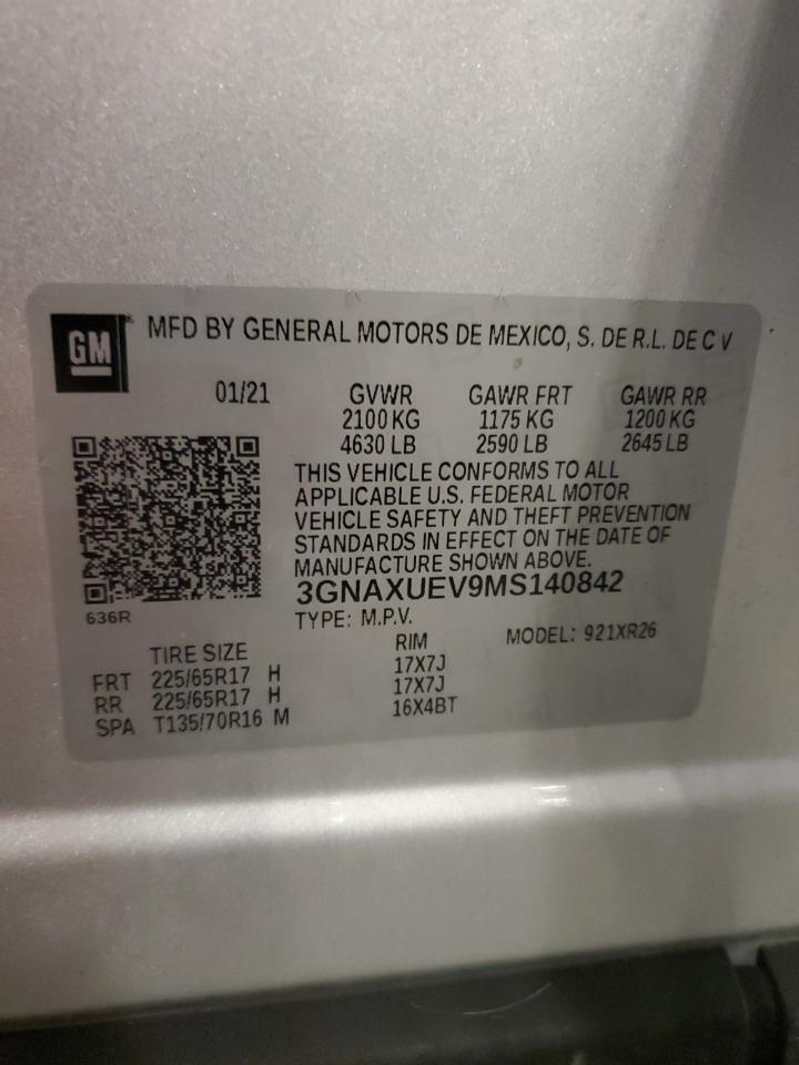 2021 Chevrolet Equinox Lt VIN: 3GNAXUEV9MS140842 Lot: 80917365