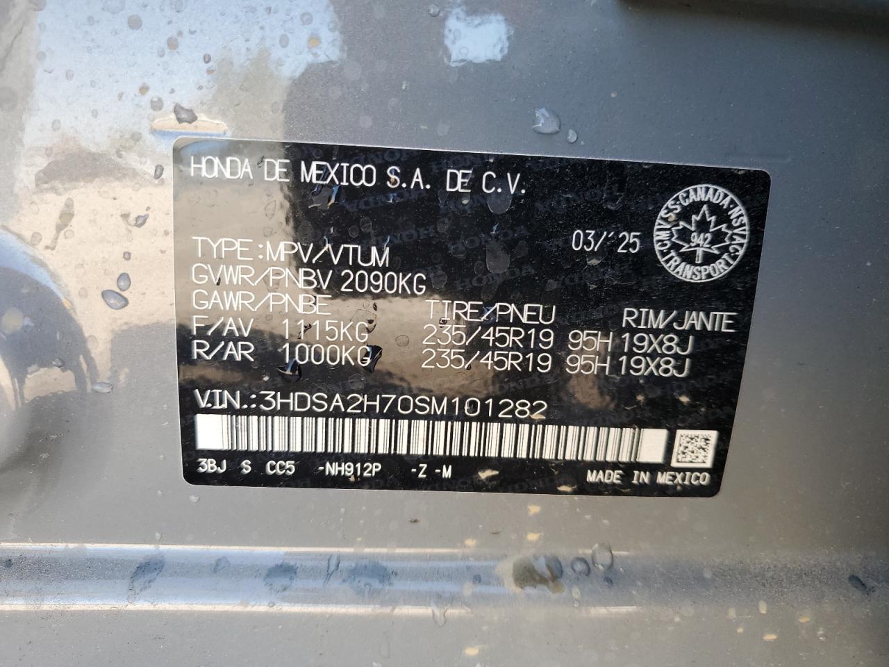 2025 Acura Adx A-Spec Advance VIN: 3HDSA2H70SM101282 Lot: 81261325