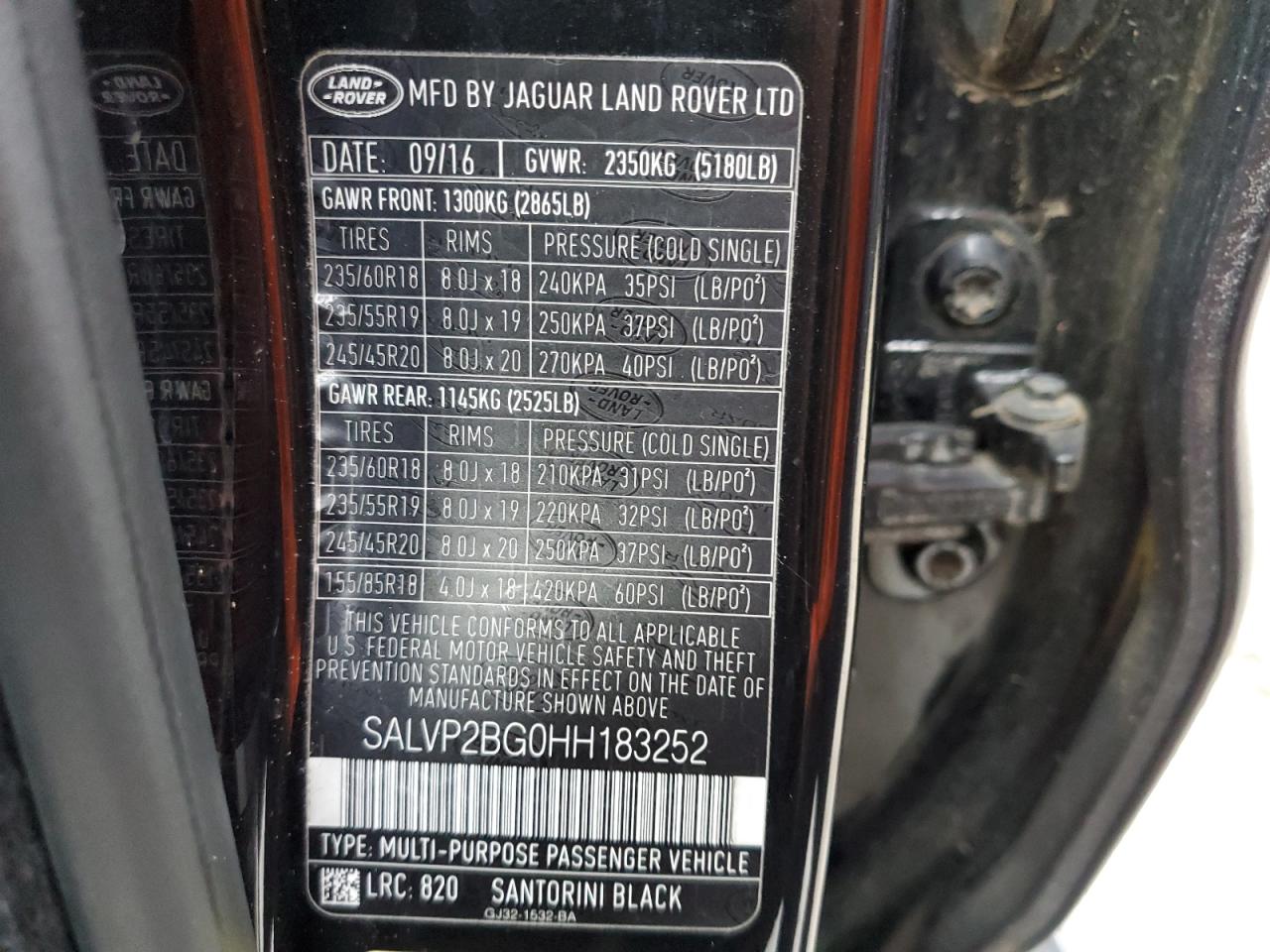 2017 Land Rover Range Rover Evoque Se VIN: SALVP2BG0HH183252 Lot: 80337845