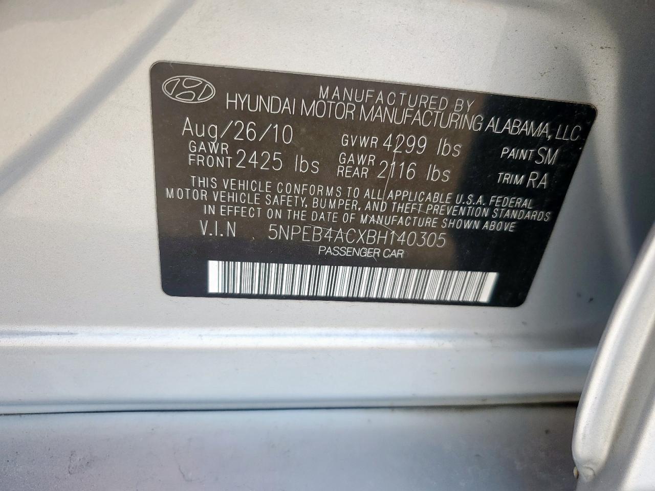 2011 Hyundai Sonata Gls VIN: 5NPEB4ACXBH140305 Lot: 81774555