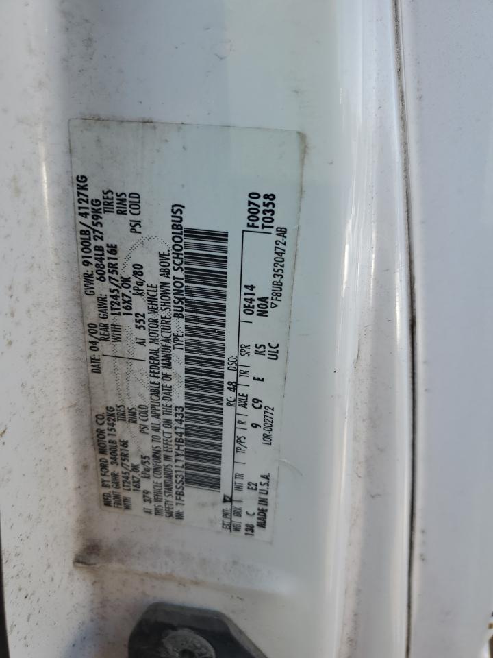 2000 Ford Econoline E350 Super Duty Wagon VIN: 1FBSS31L1YHB41433 Lot: 81772865
