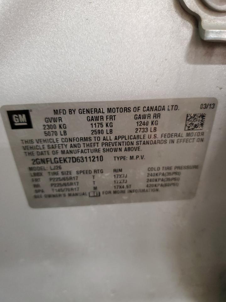 2013 Chevrolet Equinox Ltz VIN: 2GNFLGEK7D6311210 Lot: 81300115