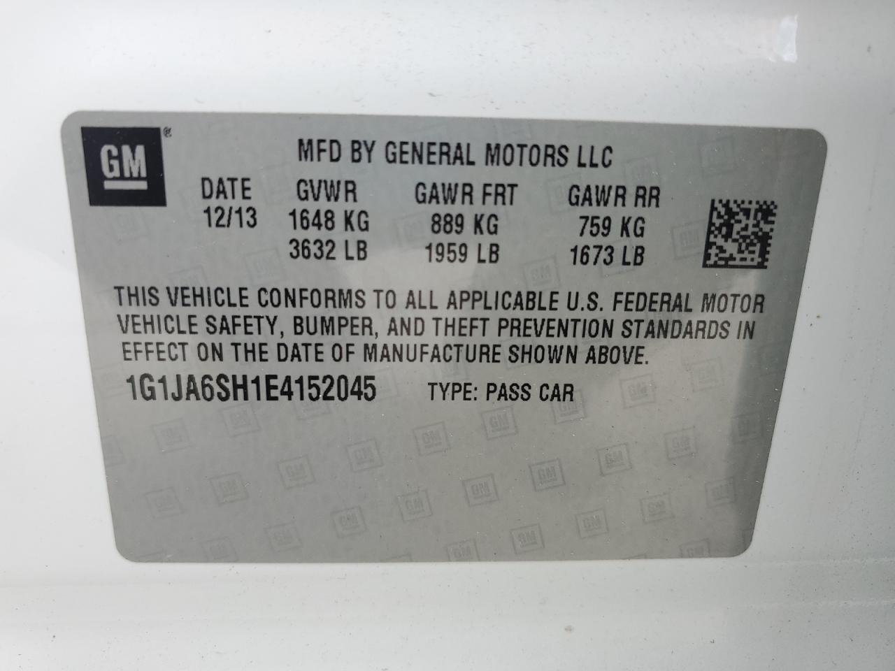 2014 Chevrolet Sonic Ls VIN: 1G1JA6SH1E4152045 Lot: 84885385