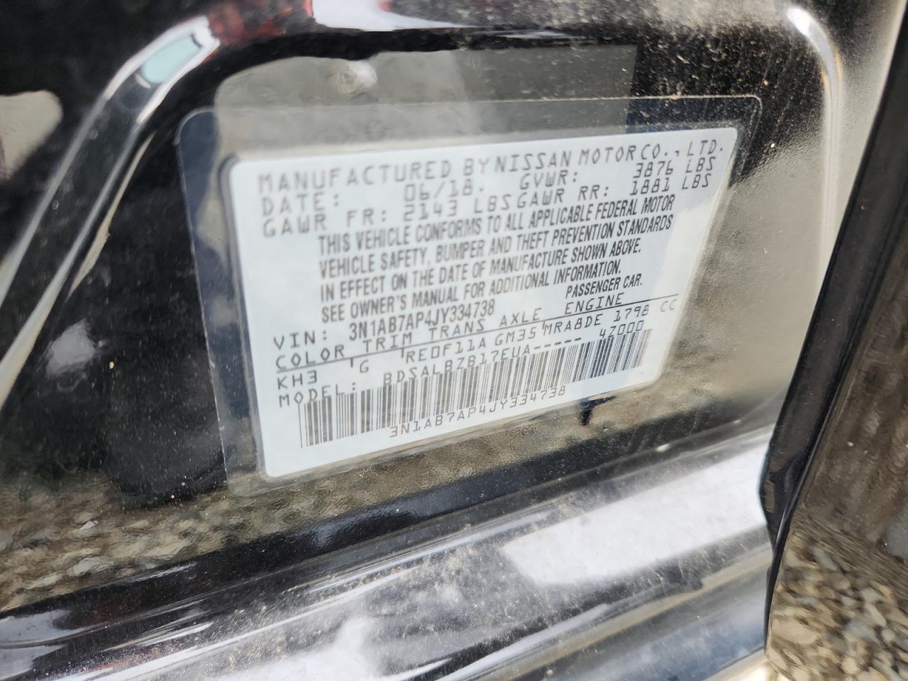 2018 Nissan Sentra S VIN: 3N1AB7AP4JY334738 Lot: 80938925