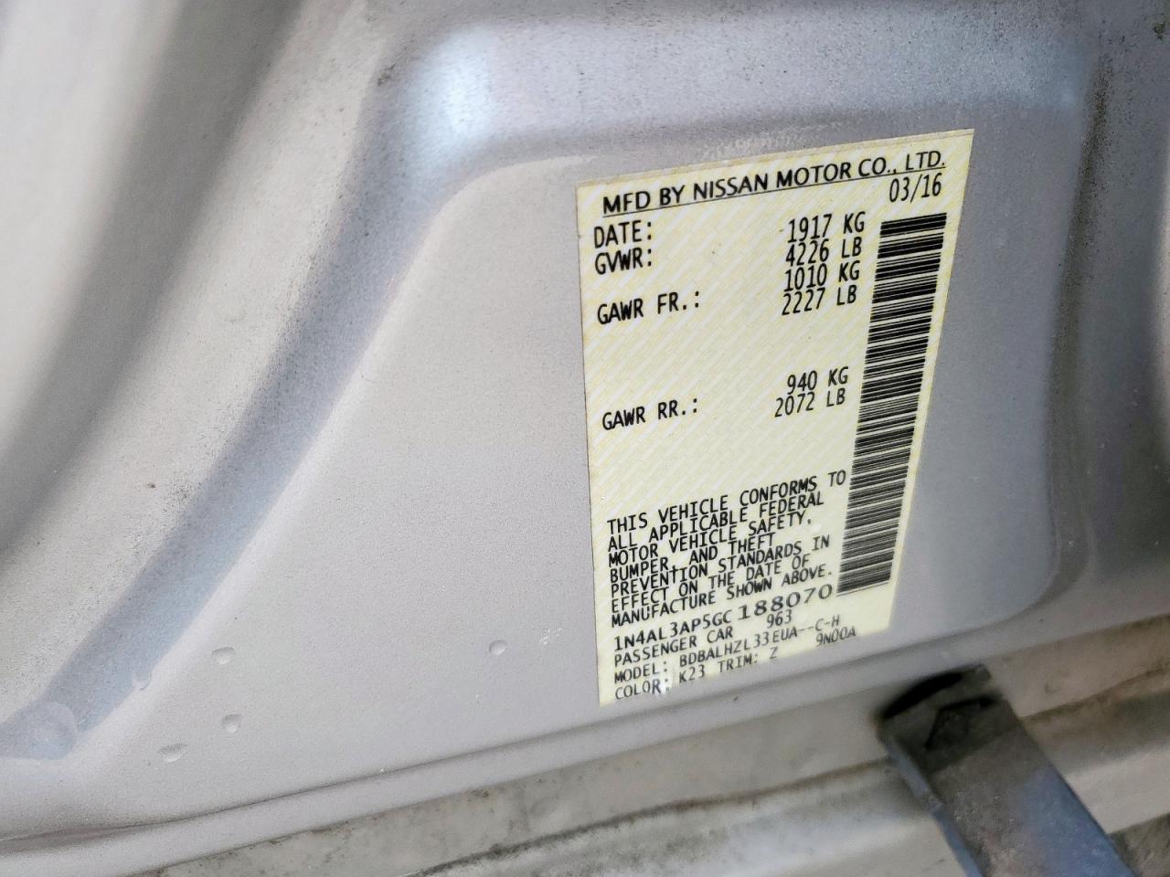 2016 Nissan Altima 2.5 VIN: 1N4AL3AP5GC188070 Lot: 86659675