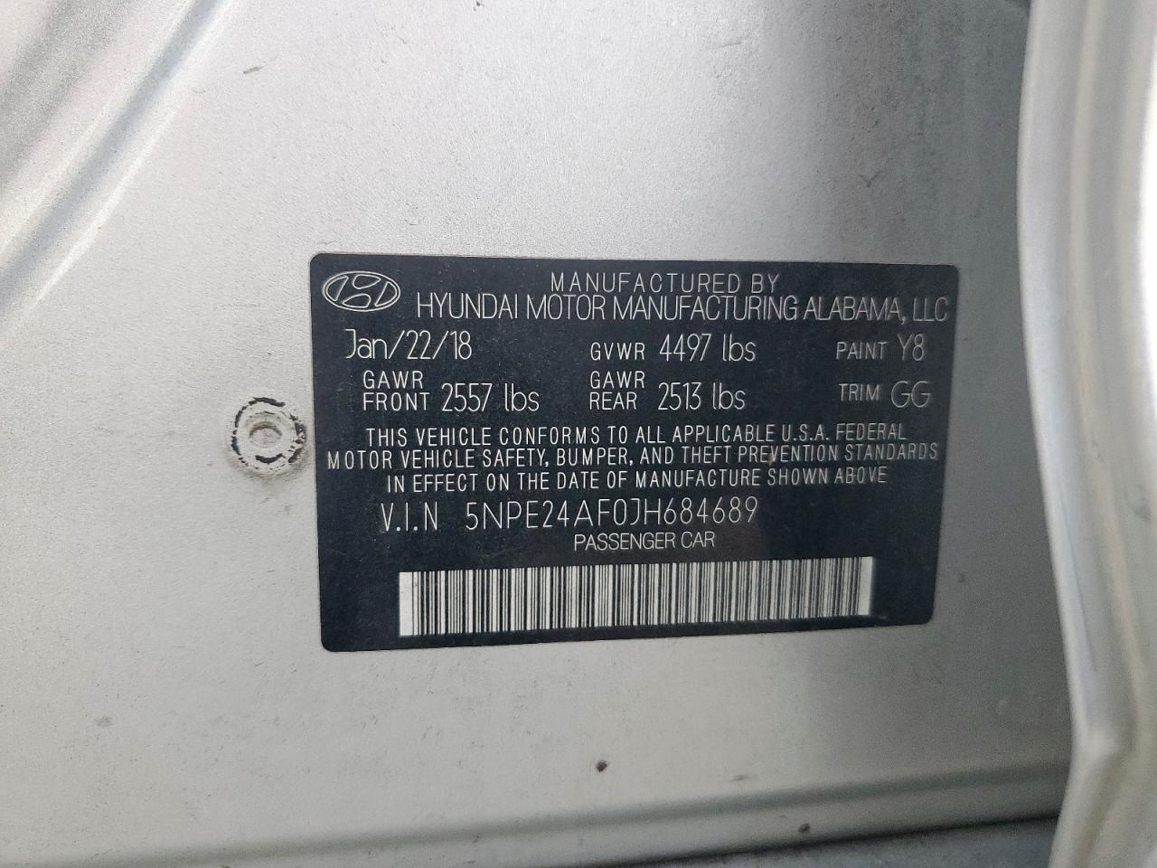 2018 Hyundai Sonata Se VIN: 5NPE24AF0JH684689 Lot: 81693355