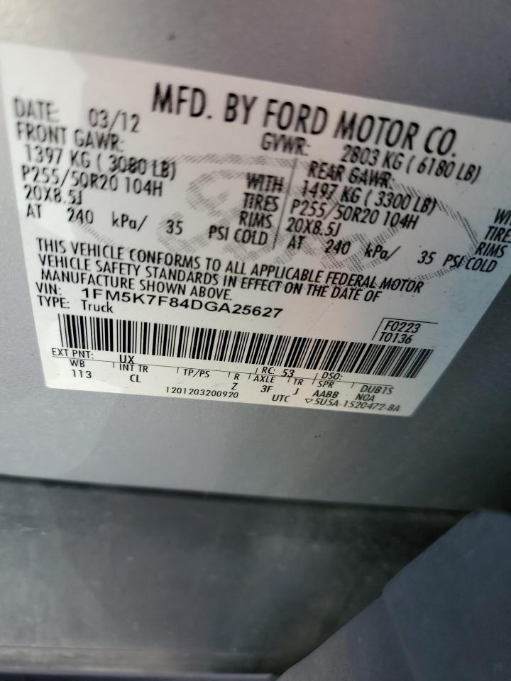 2013 Ford Explorer Limited VIN: 1FM5K7F84DGA25627 Lot: 81622355