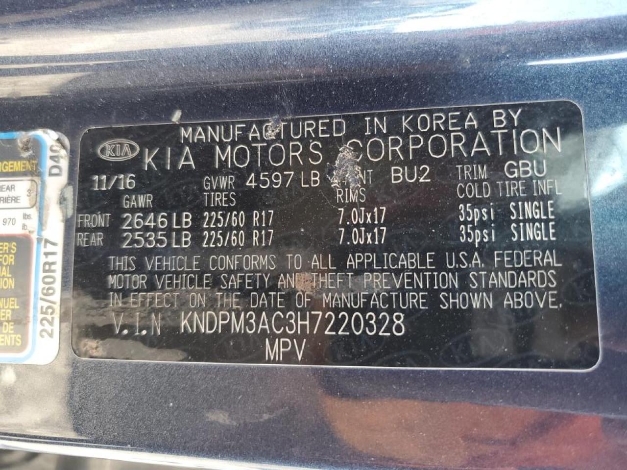 2017 Kia Sportage Lx VIN: KNDPM3AC3H7220328 Lot: 71683325