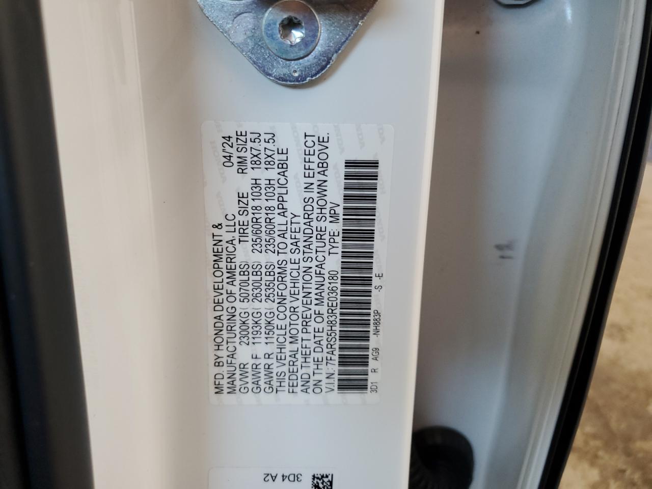 2024 Honda Cr-V Sport-L VIN: 7FARS5H83RE036180 Lot: 71283945