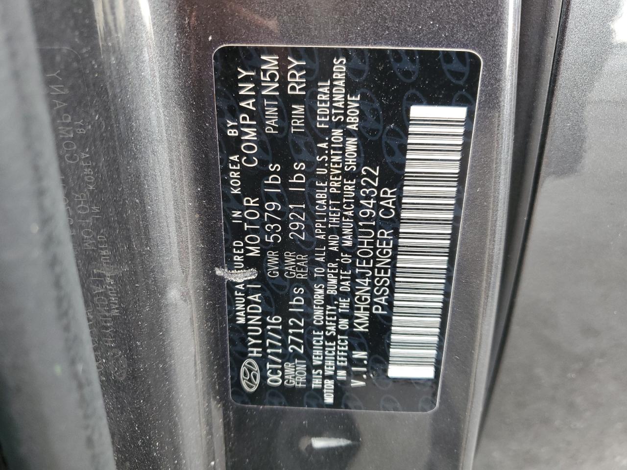 2017 Genesis G80 Base VIN: KMHGN4JE0HU194322 Lot: 81046135