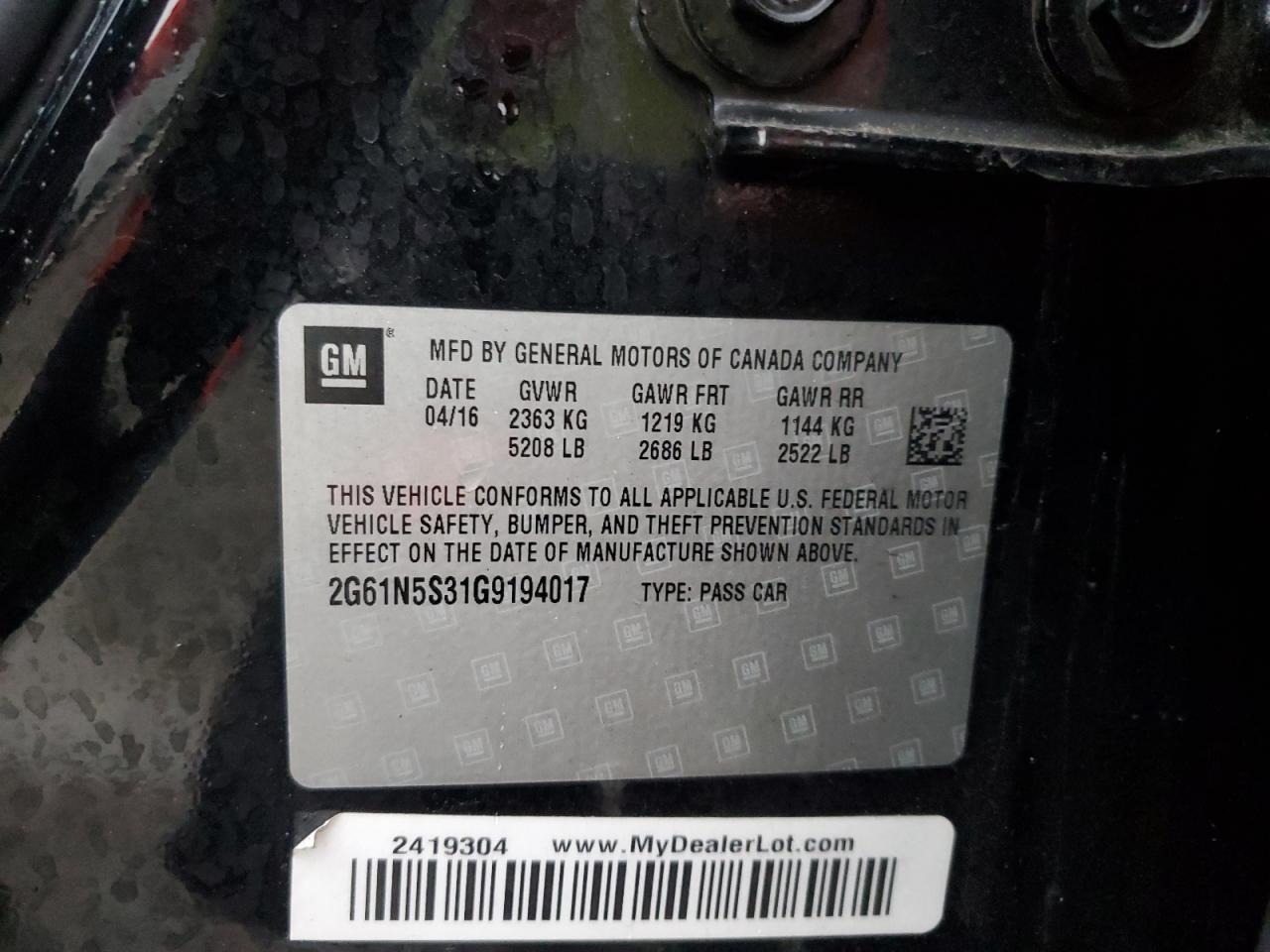 2016 Cadillac Xts Luxury Collection VIN: 2G61N5S31G9194017 Lot: 80094635