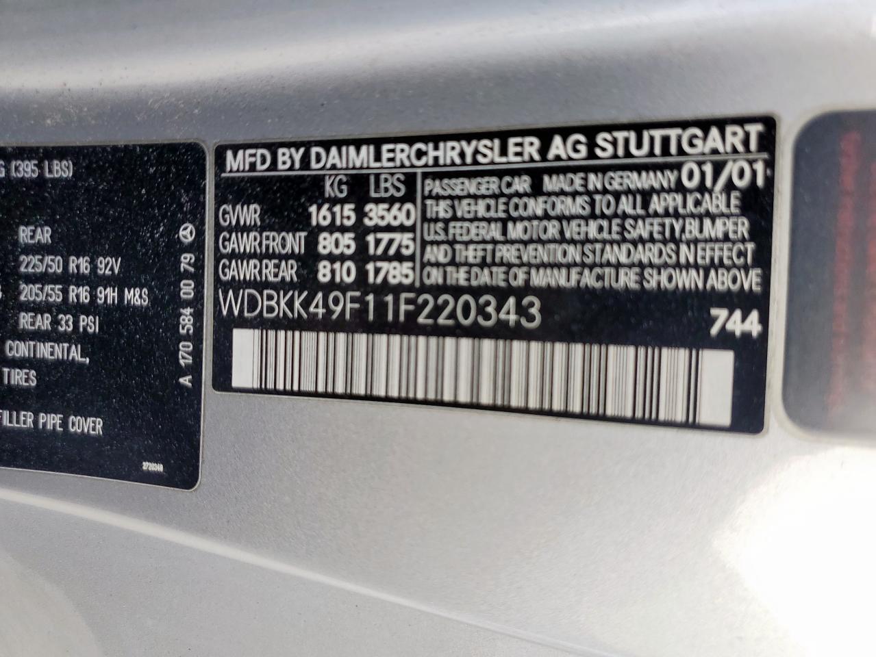 2001 Mercedes-Benz Slk 230 Kompressor VIN: WDBKK49F11F220343 Lot: 84168245