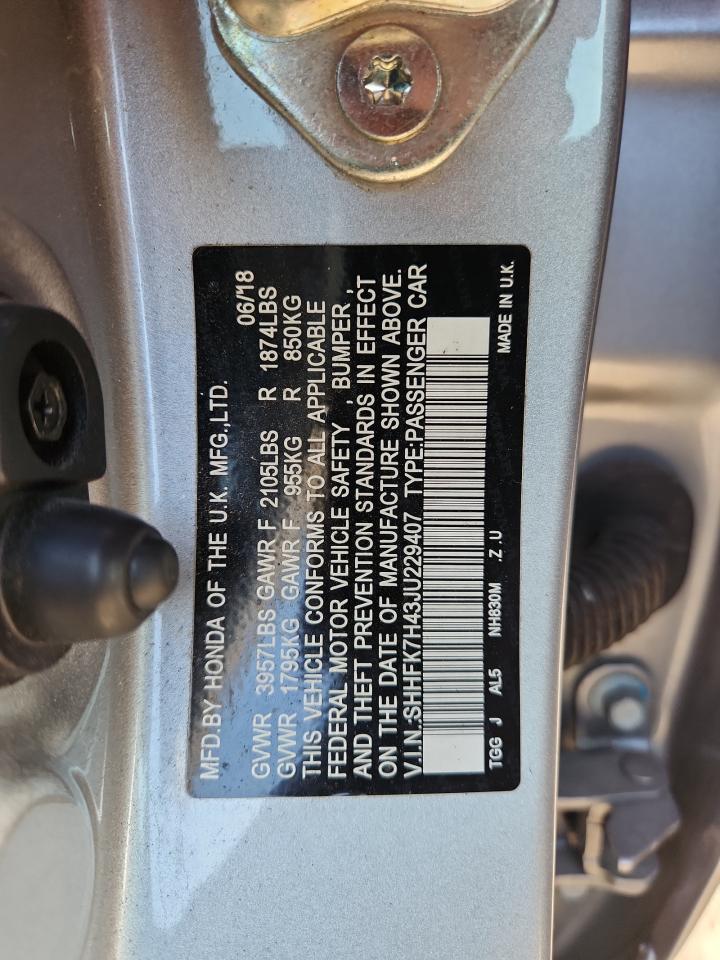 2018 Honda Civic Sport VIN: SHHFK7H43JU229407 Lot: 81219865