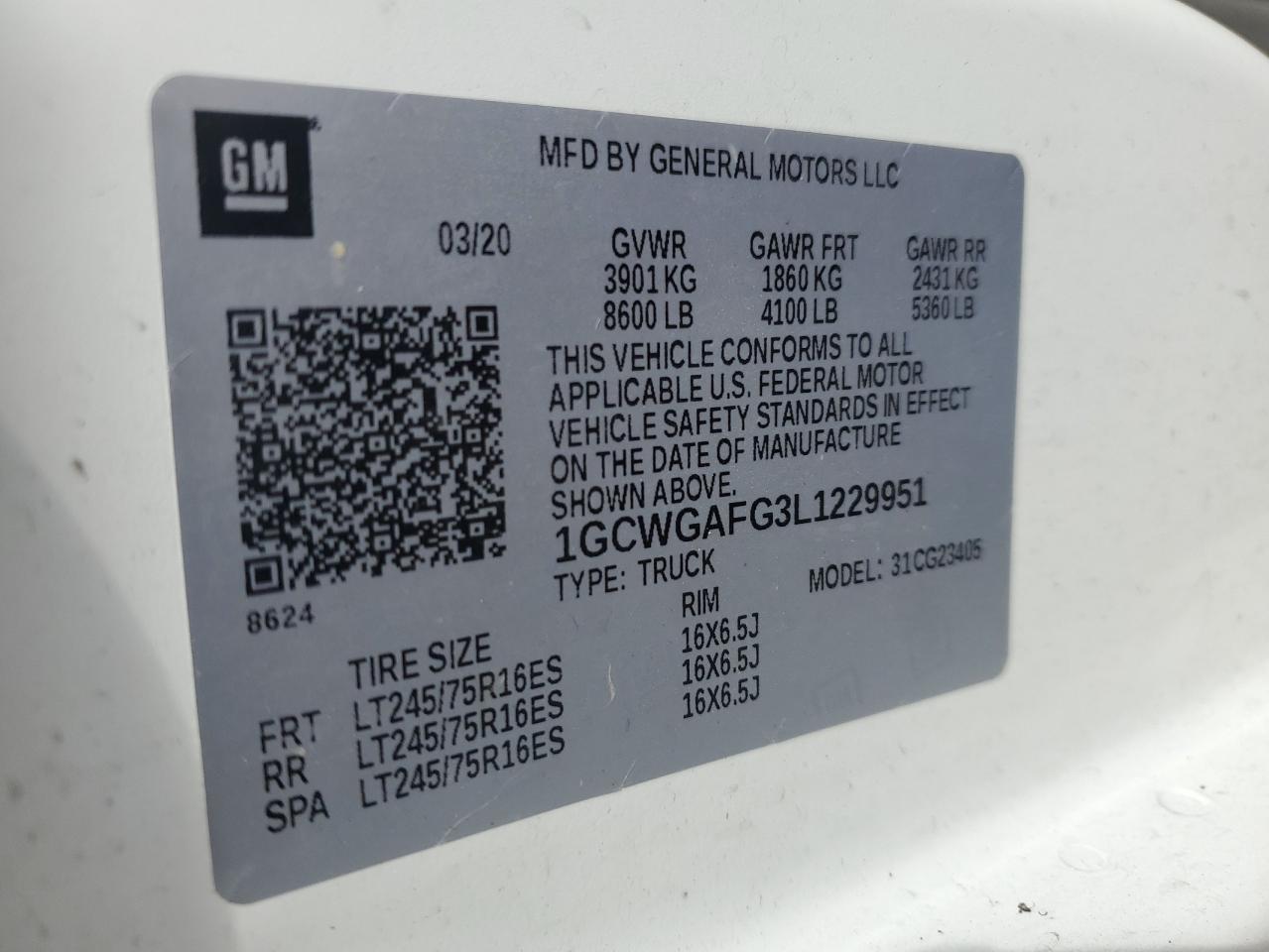 2020 Chevrolet Express G2500 VIN: 1GCWGAFG3L1229951 Lot: 80273585