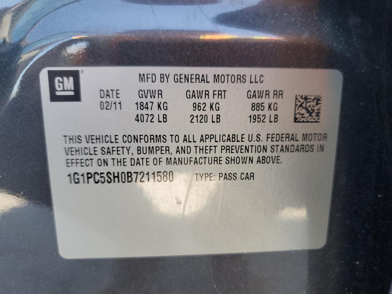 2011 Chevrolet Cruze Ls VIN: 1G1PC5SH0B7211580 Lot: 83906075