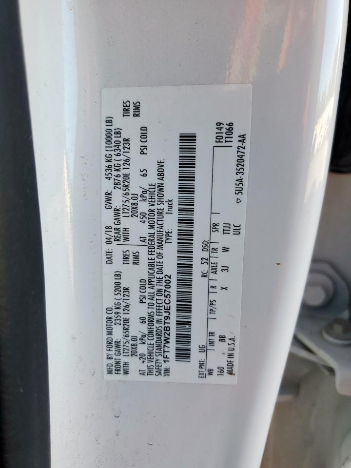2018 Ford F250 Super Duty VIN: 1FT7W2BT9JEC57002 Lot: 83817955
