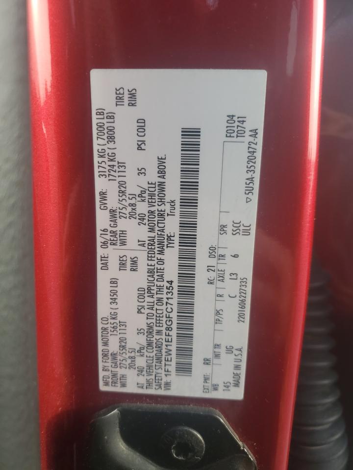 2016 Ford F150 Supercrew VIN: 1FTEW1EF8GFC71354 Lot: 81788045