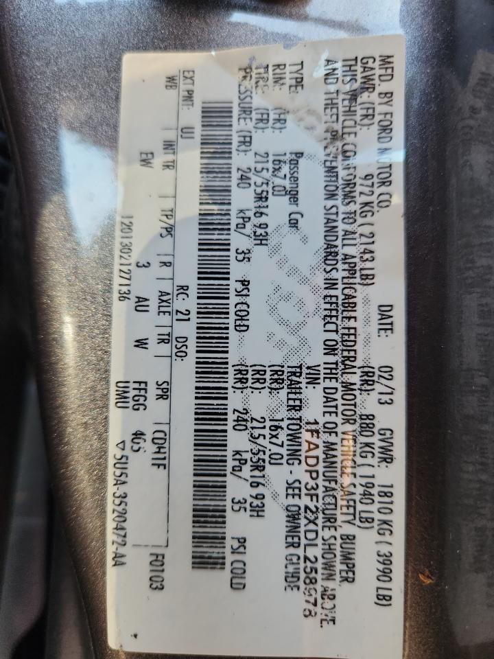 2013 Ford Focus Se VIN: 1FADP3F2XDL258978 Lot: 80543875