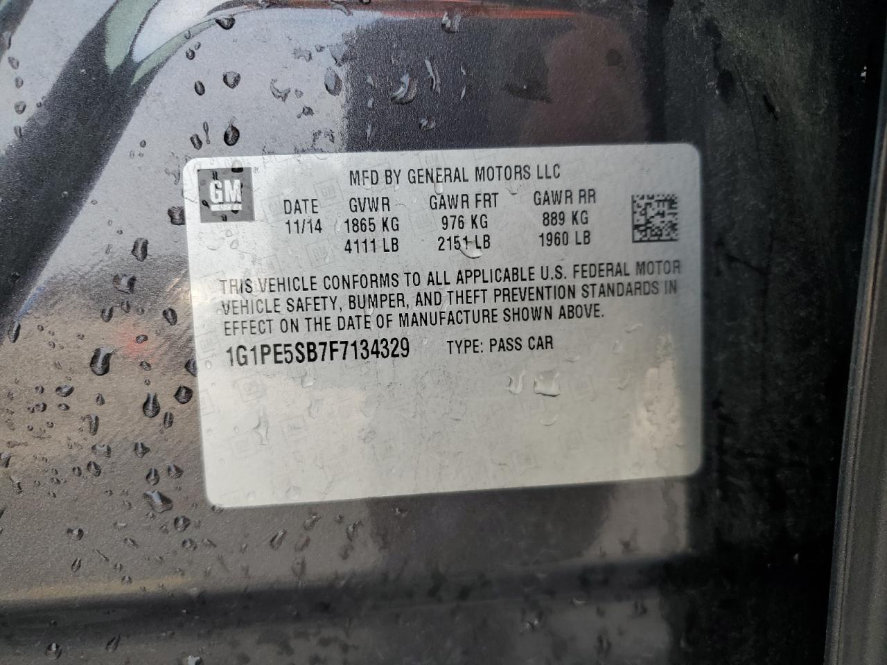 2015 Chevrolet Cruze Lt VIN: 1G1PE5SB7F7134329 Lot: 82057185