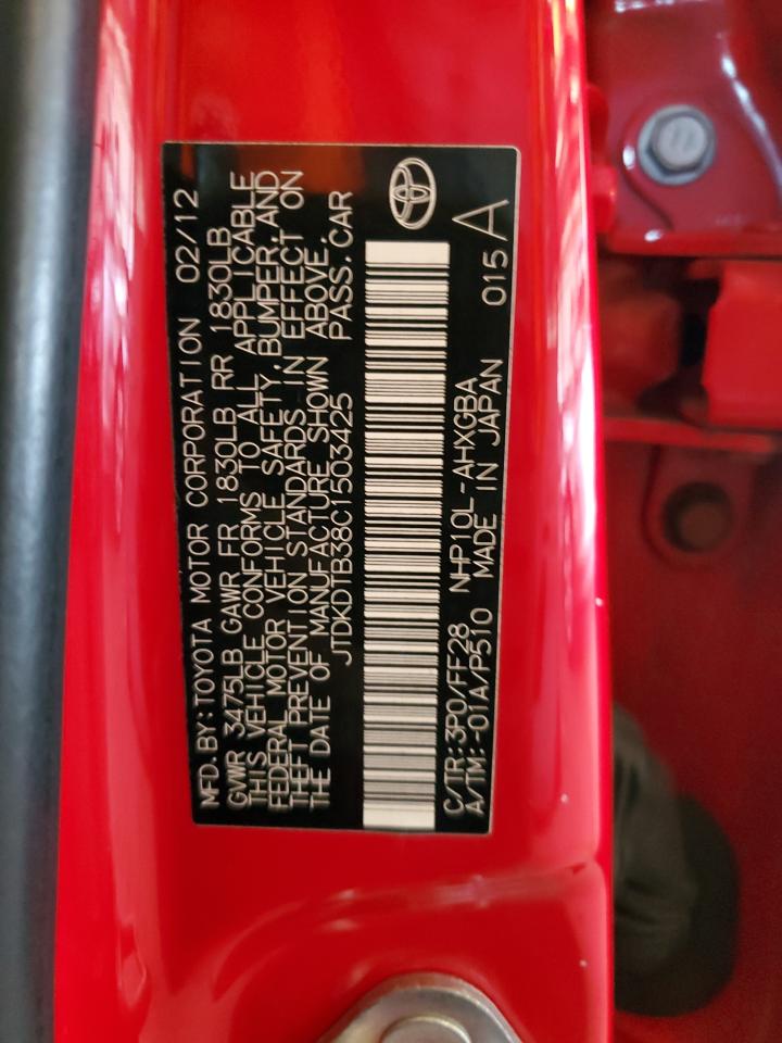 2012 Toyota Prius C VIN: JTDKDTB38C1503425 Lot: 81422095