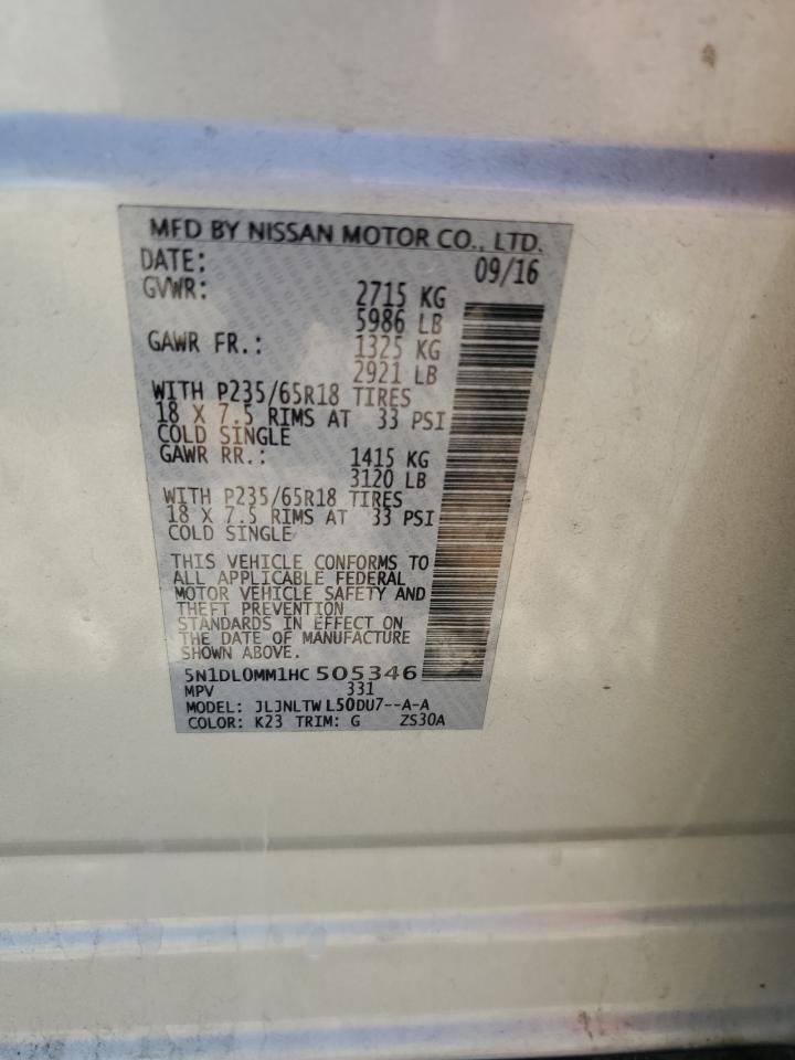 2017 Infiniti Qx60 VIN: 5N1DL0MM1HC505346 Lot: 84434735