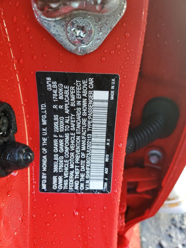 2018 Honda Civic Type-R Touring VIN: SHHFK8G73JU202113 Lot: 81071505