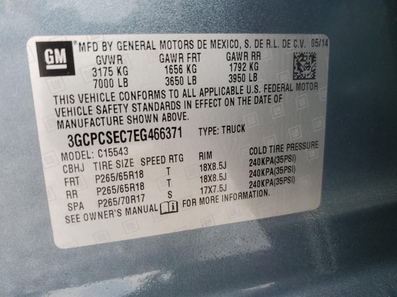 2014 Chevrolet Silverado C1500 Ltz VIN: 3GCPCSEC7EG466371 Lot: 83782185