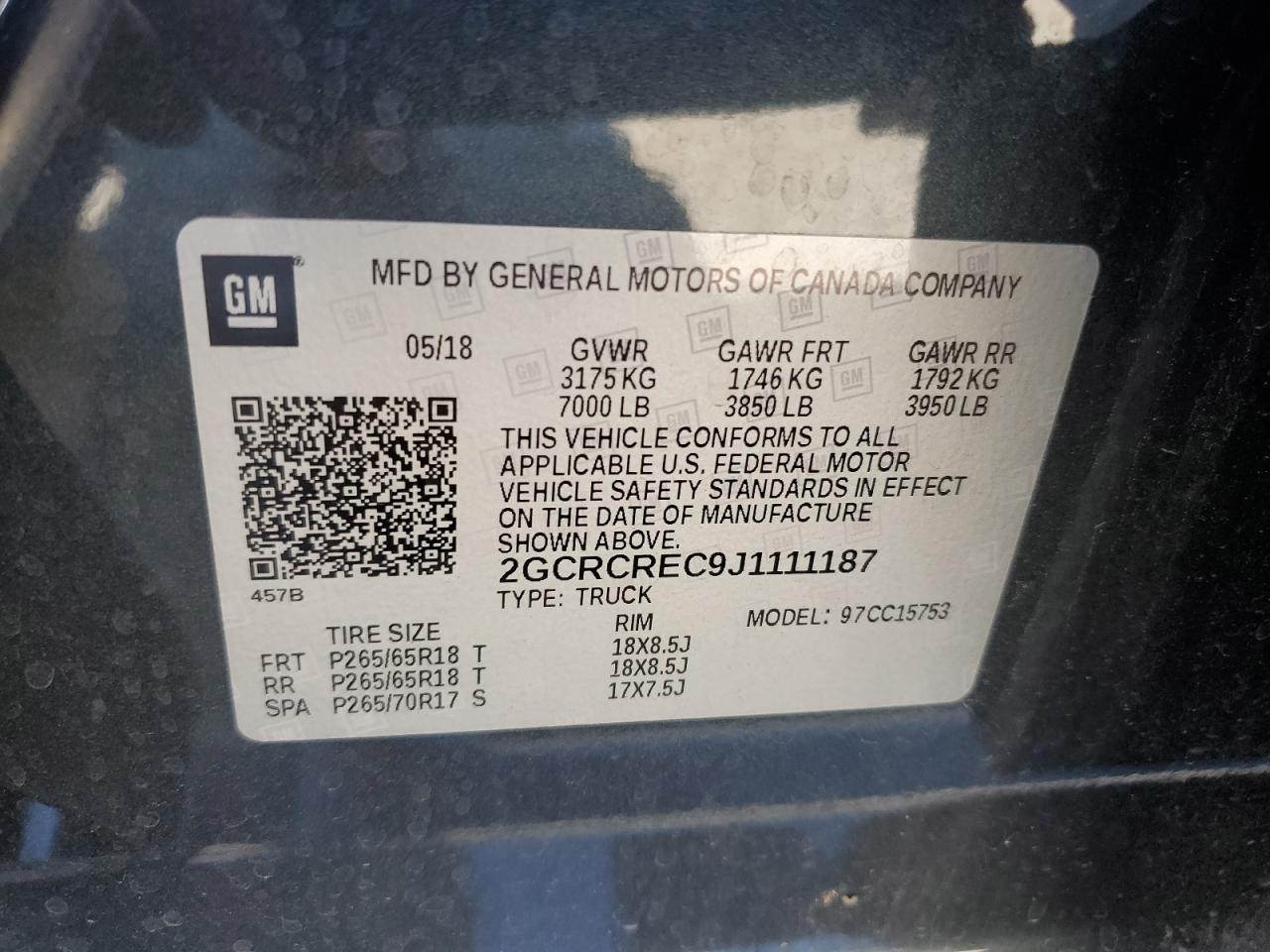 2018 Chevrolet Silverado C1500 Lt VIN: 2GCRCREC9J1111187 Lot: 80752175