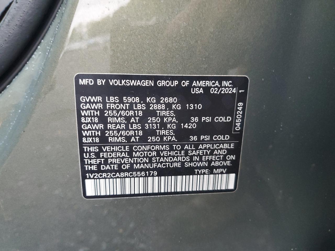 2024 Volkswagen Atlas Peak Edition Se VIN: 1V2CR2CA8RC556179 Lot: 83935835