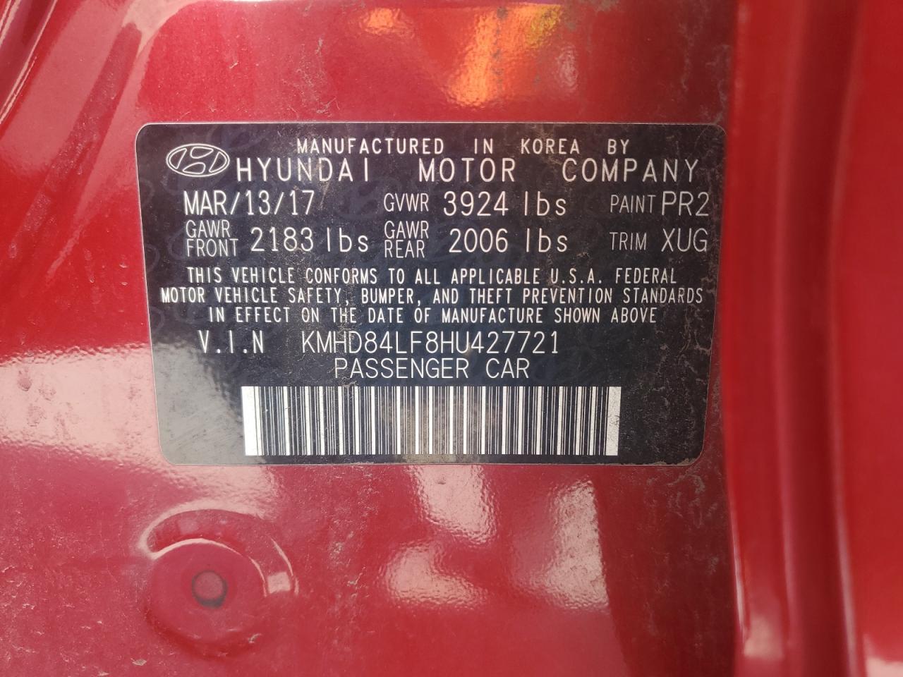 2017 Hyundai Elantra Se VIN: KMHD84LF8HU427721 Lot: 81747635