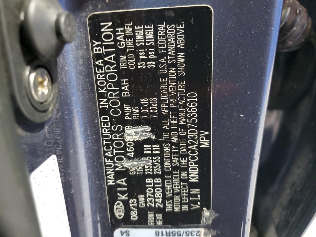 2013 Kia Sportage Ex VIN: KNDPCCA23D7536610 Lot: 81686955