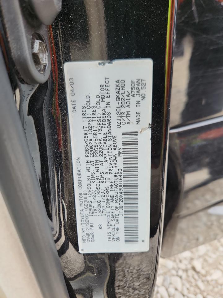 2003 Lexus Gx 470 VIN: JTJBT20X430016423 Lot: 71626625