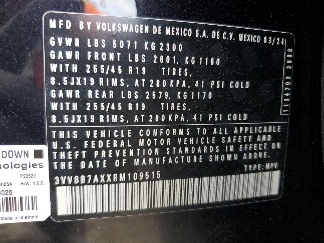 2024 Volkswagen Tiguan Se R-Line Black VIN: 3VV8B7AXXRM109515 Lot: 71416735