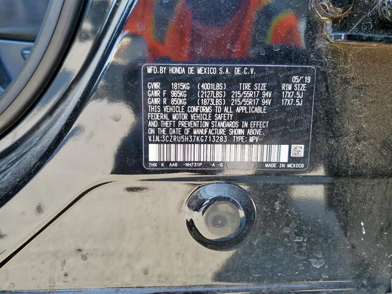 2019 Honda Hr-V Lx VIN: 3CZRU5H37KG713283 Lot: 84261665