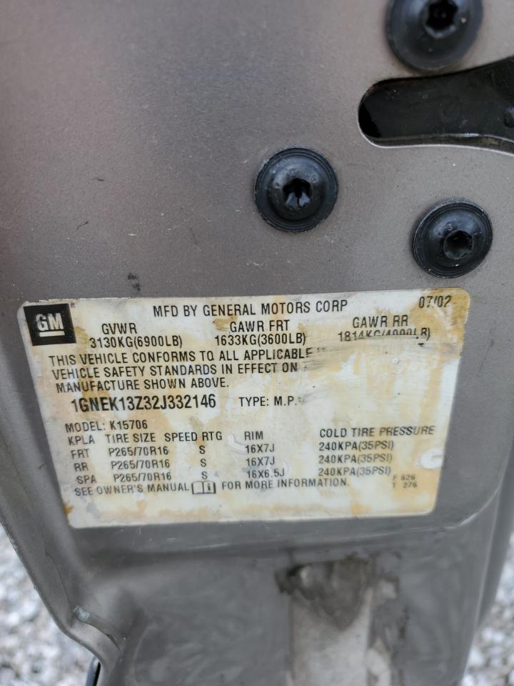 2002 Chevrolet Tahoe K1500 VIN: 1GNEK13Z32J332146 Lot: 83796315