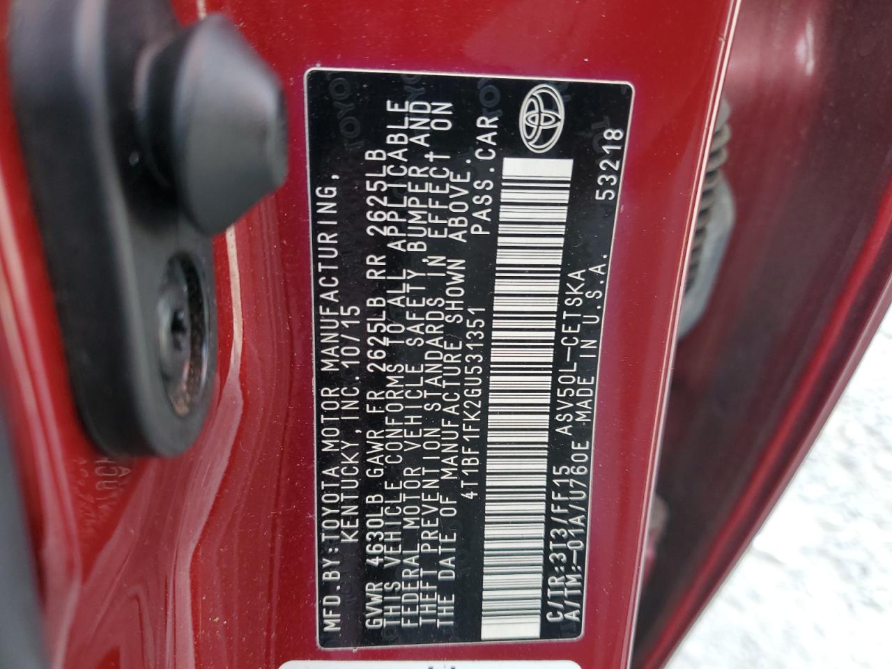 2016 Toyota Camry Le VIN: 4T1BF1FK2GU531351 Lot: 80880905