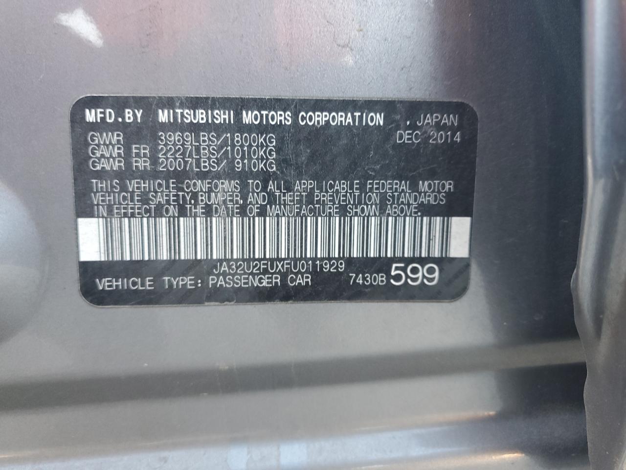 2015 Mitsubishi Lancer Es VIN: JA32U2FUXFU011929 Lot: 80625305