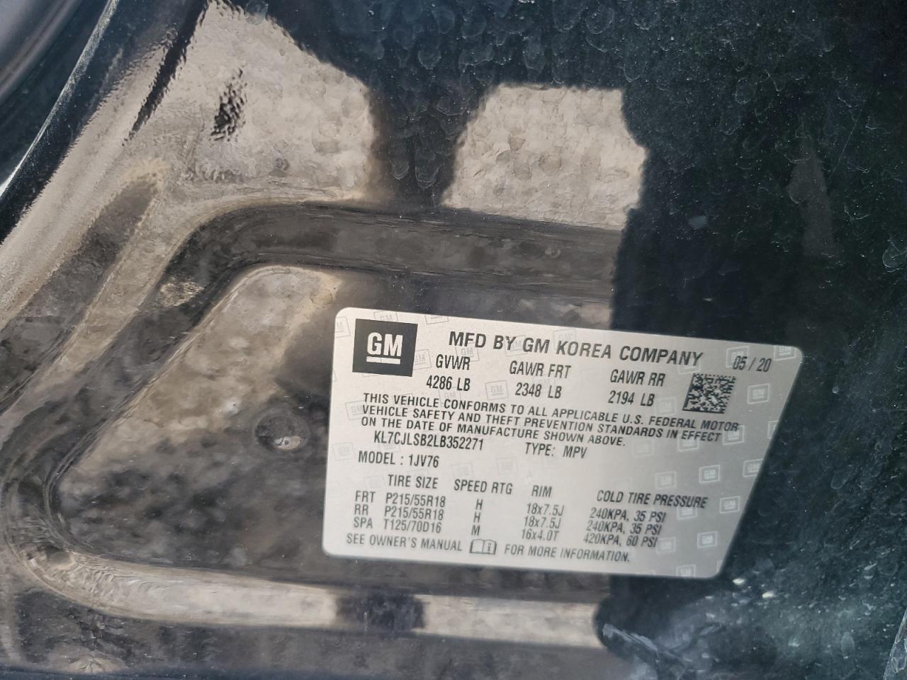 2020 Chevrolet Trax 1Lt VIN: KL7CJLSB2LB352271 Lot: 71707015