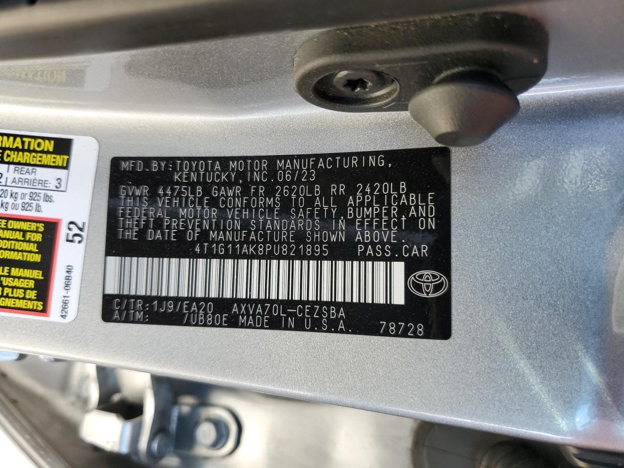 2023 Toyota Camry Se Night Shade VIN: 4T1G11AK8PU821895 Lot: 71726955