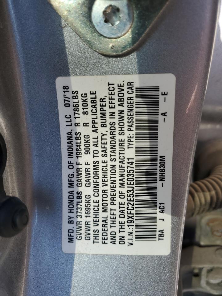 2018 Honda Civic Lx VIN: 19XFC2E53JE035741 Lot: 80284385