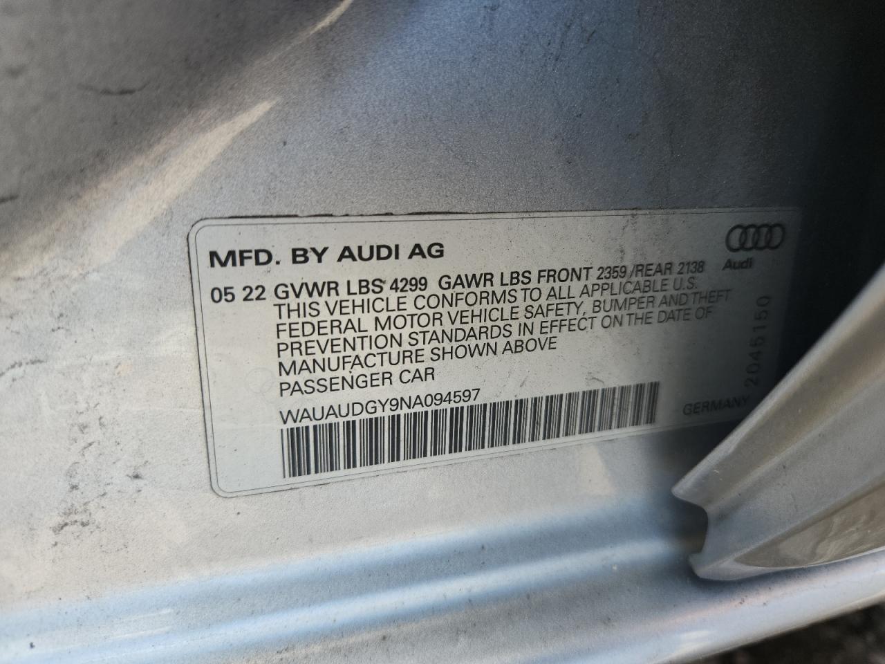 2022 Audi A3 Premium VIN: WAUAUDGY9NA094597 Lot: 84246895