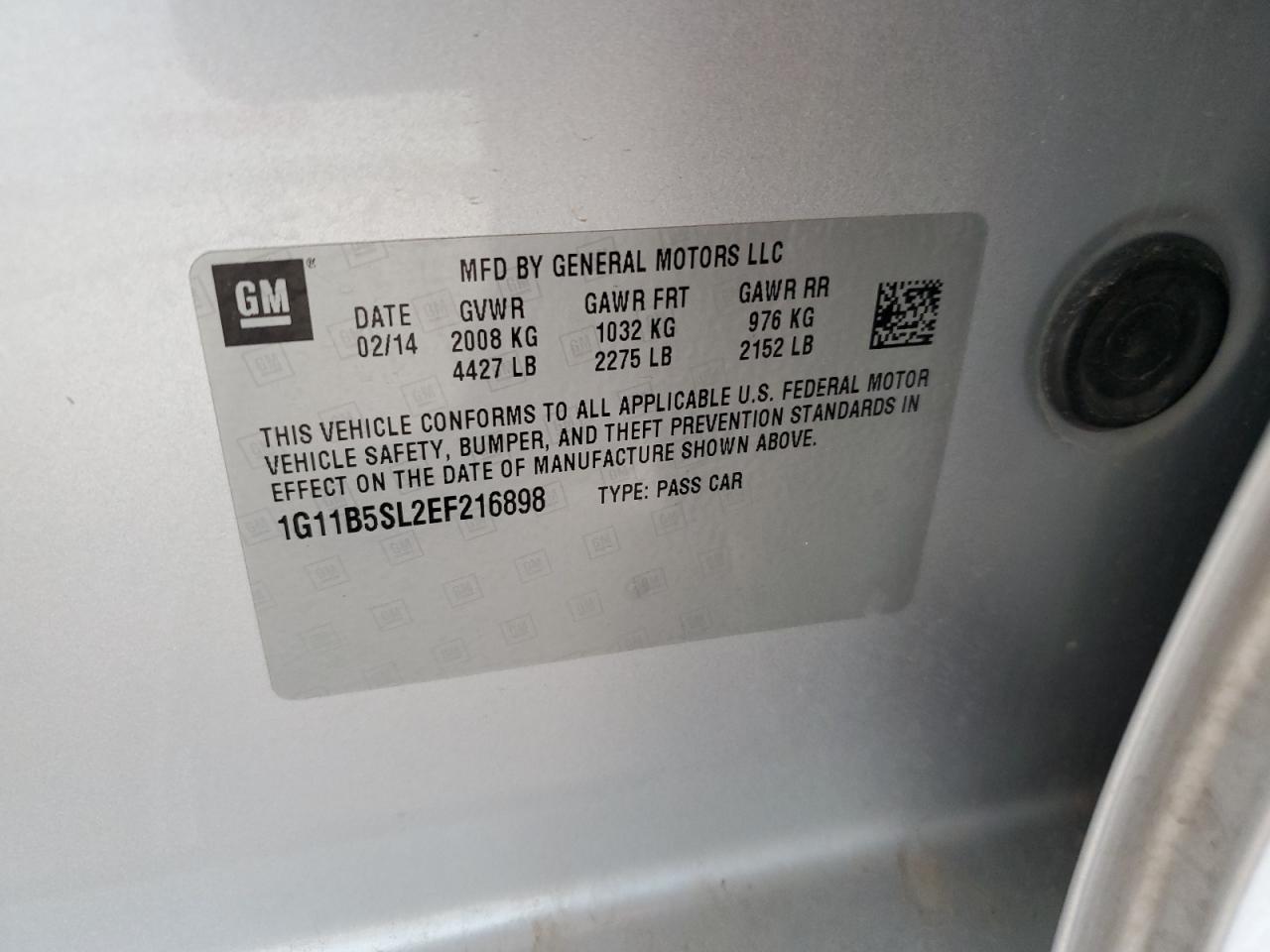 2014 Chevrolet Malibu Ls VIN: 1G11B5SL2EF216898 Lot: 71060765